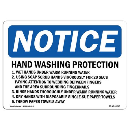 SIGNMISSION OSHA Sign, Hand Washing Protection 1. Wet Hands Under, 10in X 7in Aluminum, 7" W, 10" L, Landscape OS-NS-A-710-L-13217